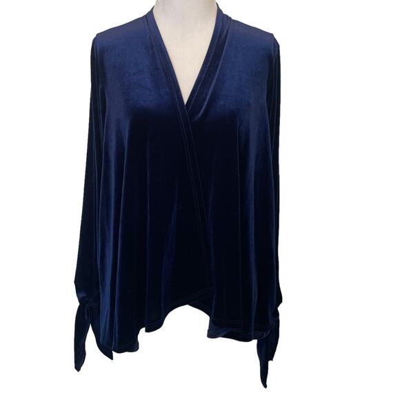 W5 Velveteen Open Cardigan Women's Size Small NavyTie Sleeve Topper Velvet - Picture 1 of 7